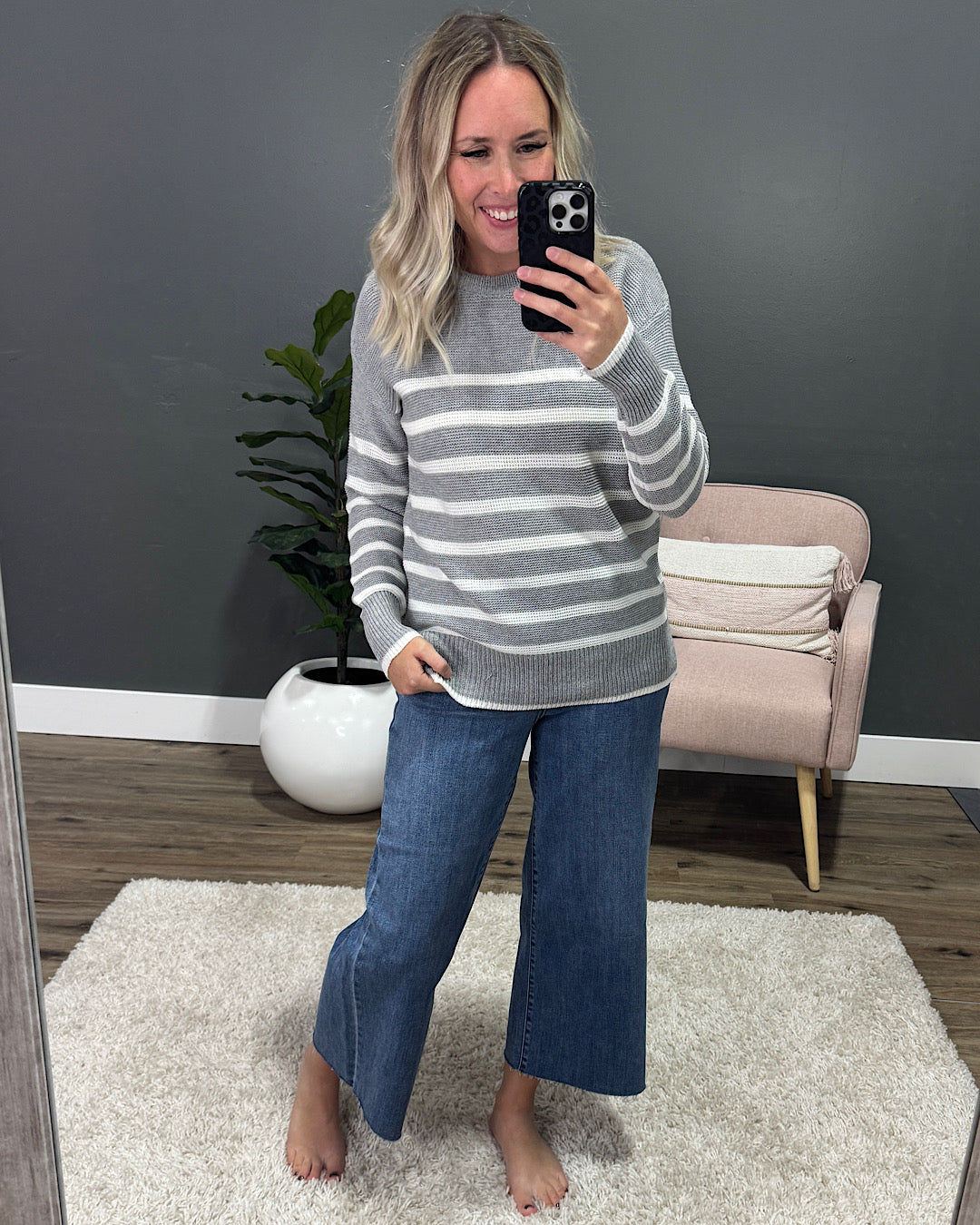 NEW! Adele Striped Sweater - Heather Gray Be Cool