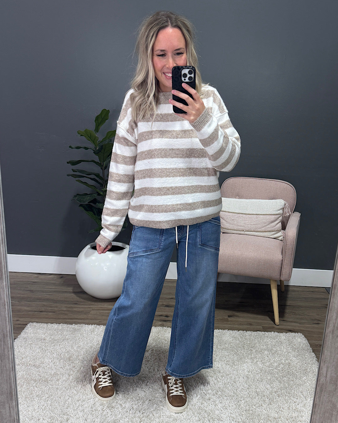 NEW! Shari Striped Pullover Sweater - Taupe Staccato
