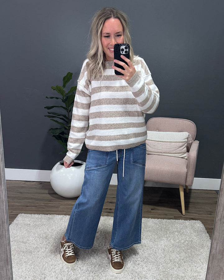 NEW! Shari Striped Pullover Sweater - Taupe Staccato