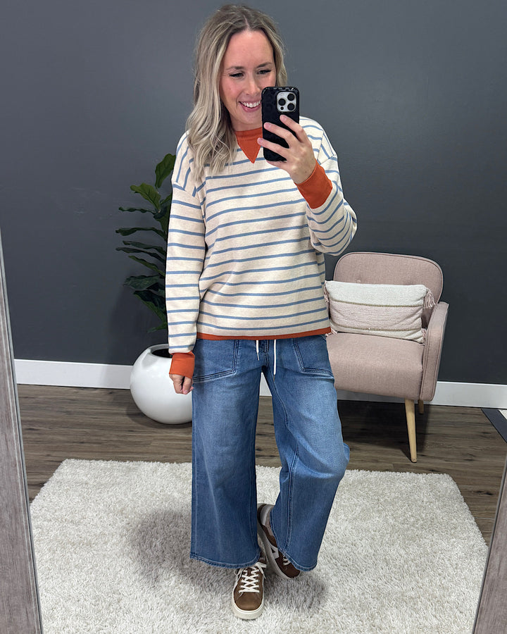 NEW! Charlotte Contrast Striped Sweater - Oatmeal Staccato