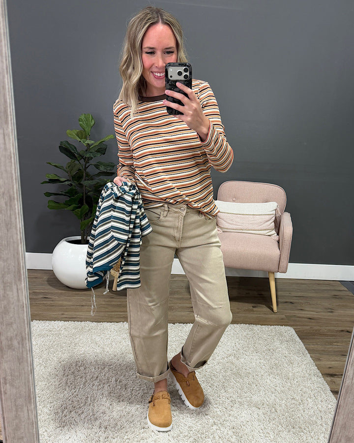NEW! Bobbie Striped Micro Ribbed Top - Camel & Ivory