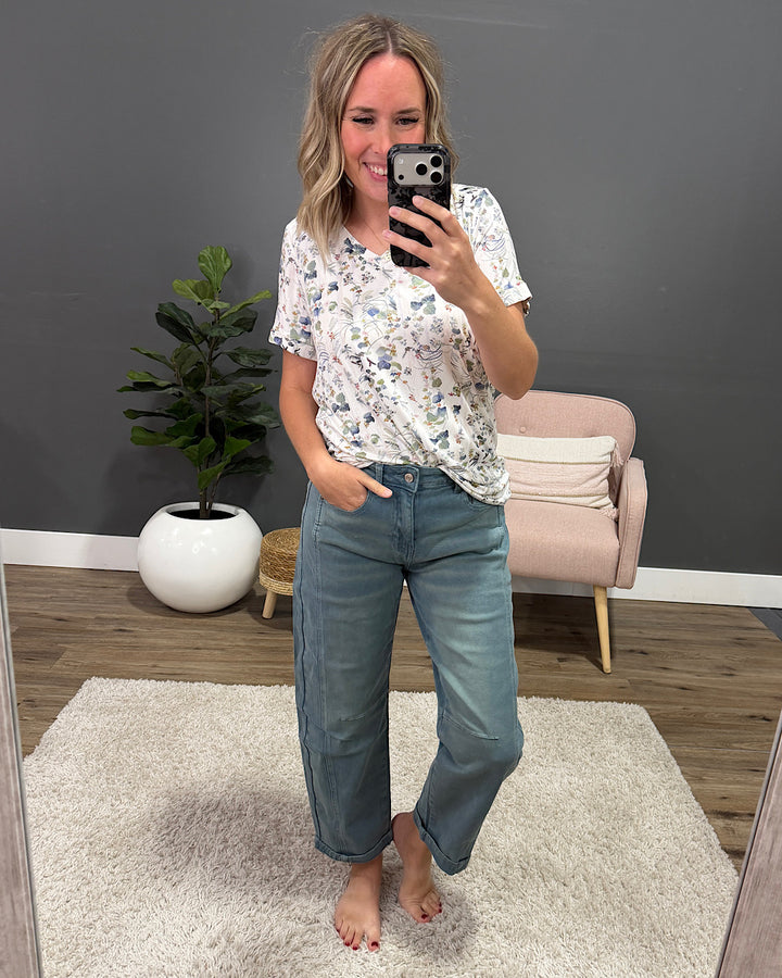 NEW! Sophie V Neck Top - Olive Meadows