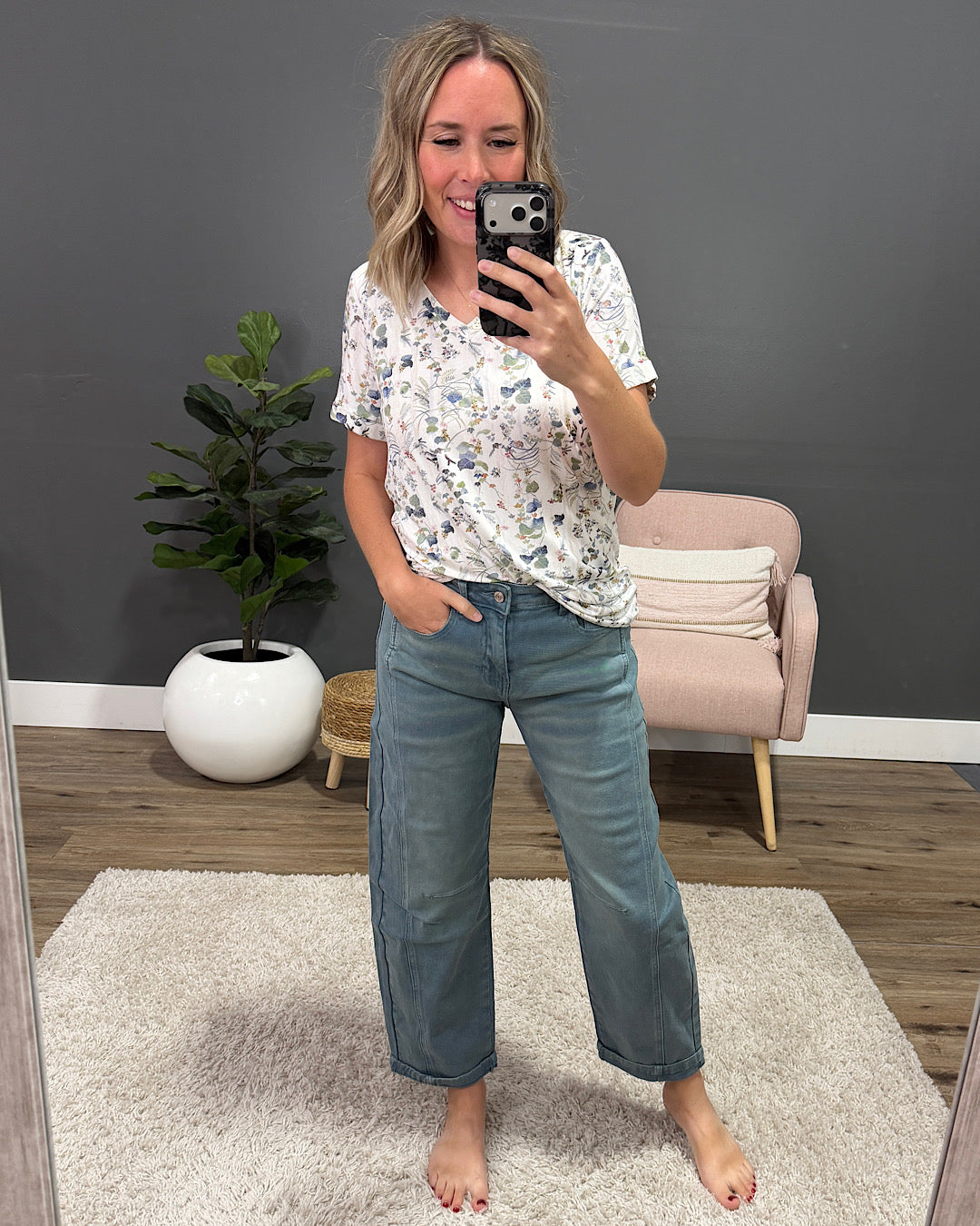 NEW! Alexandra Non Distressed Barrel Jeans - Teal