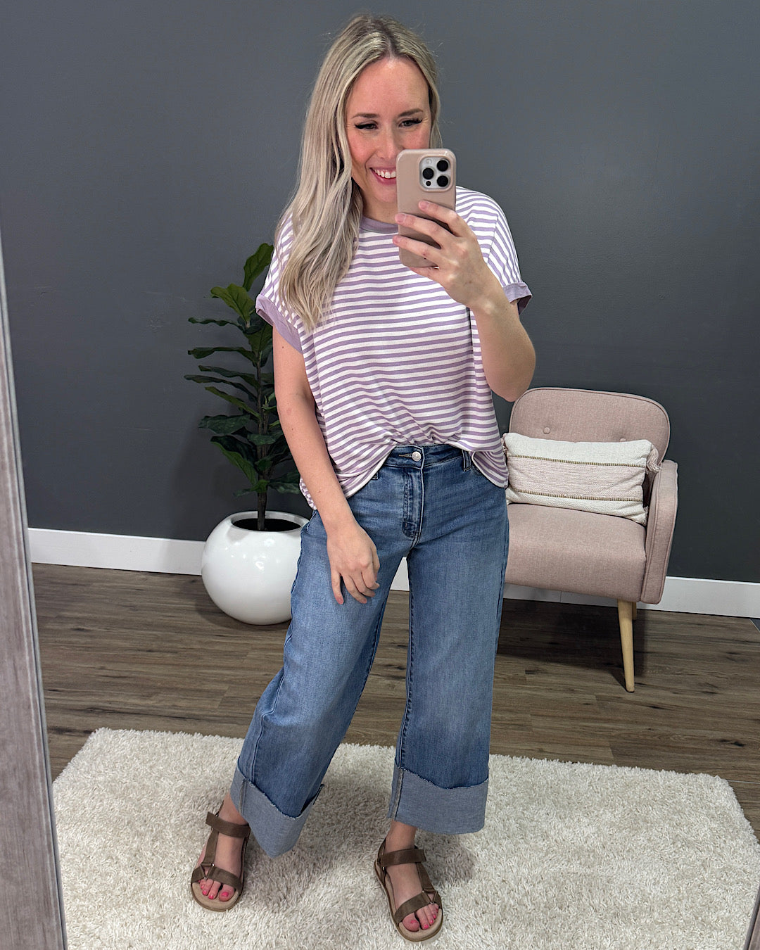 Carolina Striped Drop Shoulder Top - Lilac Lovely Melody