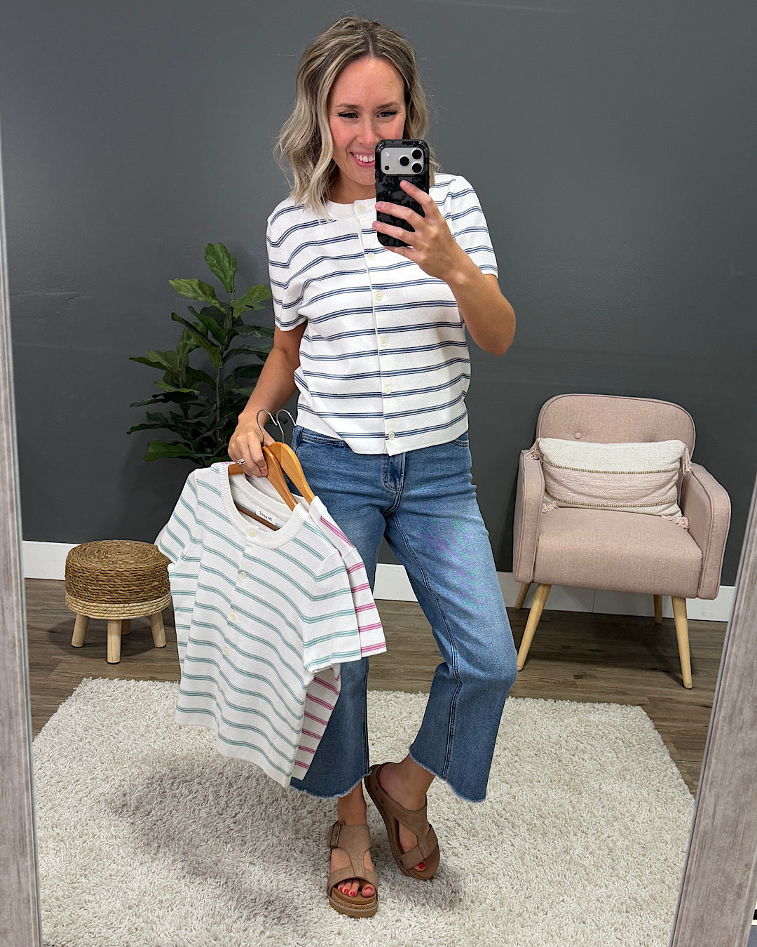 NEW! Courtney Striped Short Sleeve Cardigan - Pink Be Cool