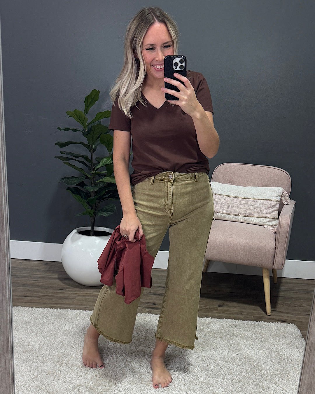 NEW! In Plain Sight V Neck Top - Chili