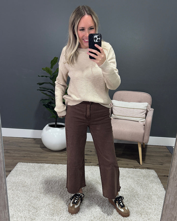 NEW! Mae Wide Leg Cropped Jeans - Mahogany