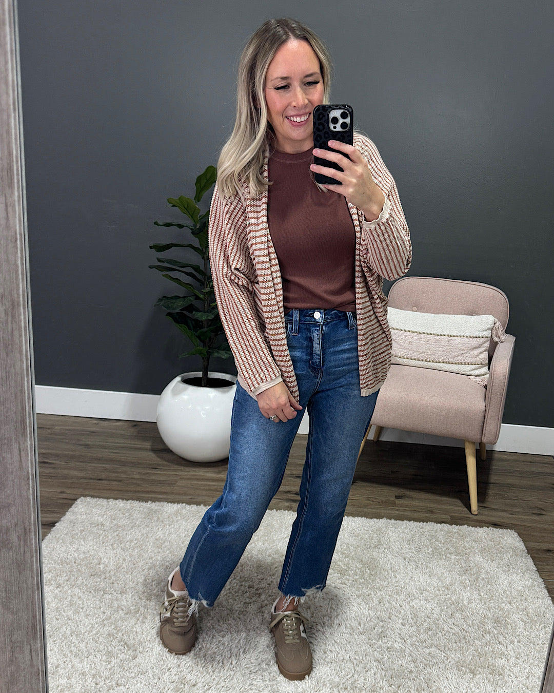 NEW! Brenda Striped Dolman Sleeve Open Cardigan - Auburn