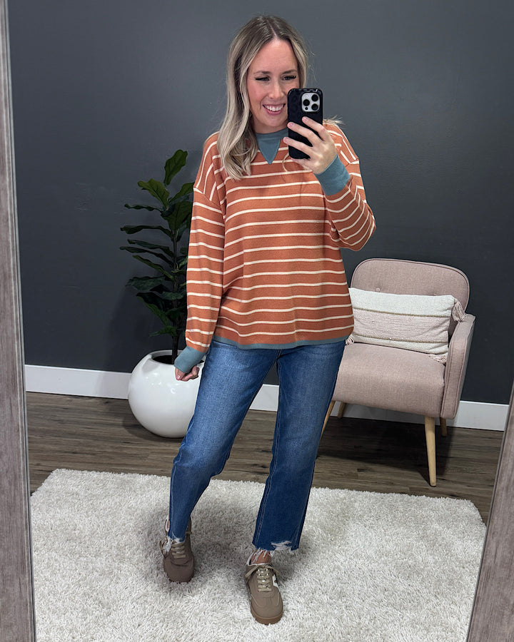 NEW! Charlotte Contrast Striped Sweater - Terracotta