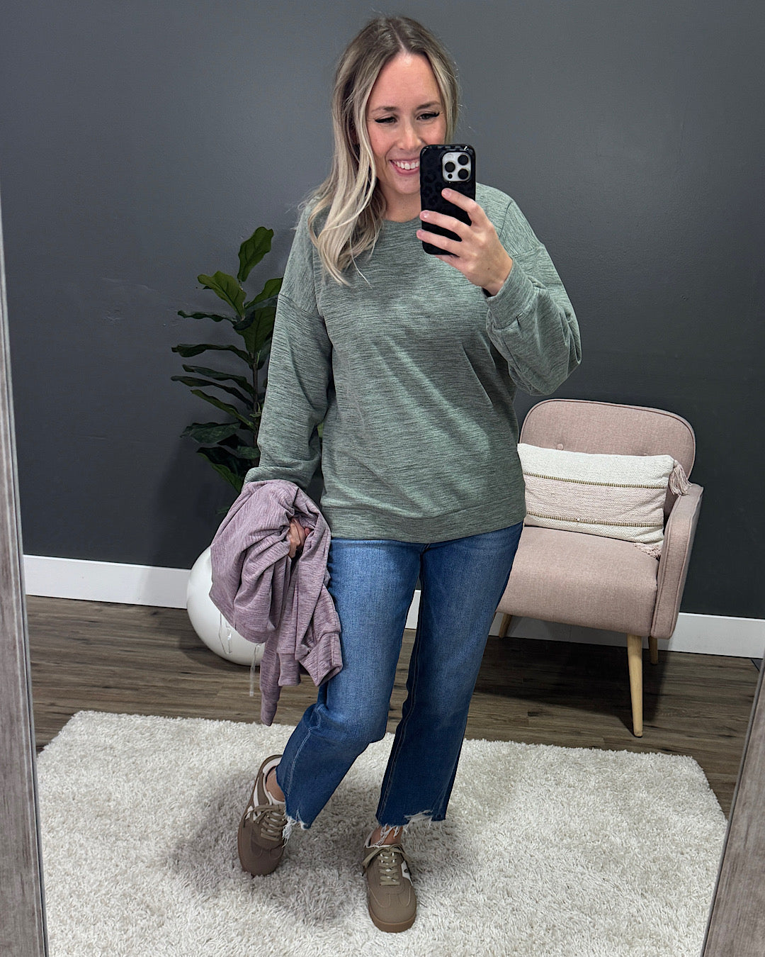 NEW! Another Life Marled Heavy Knit Top - Olive