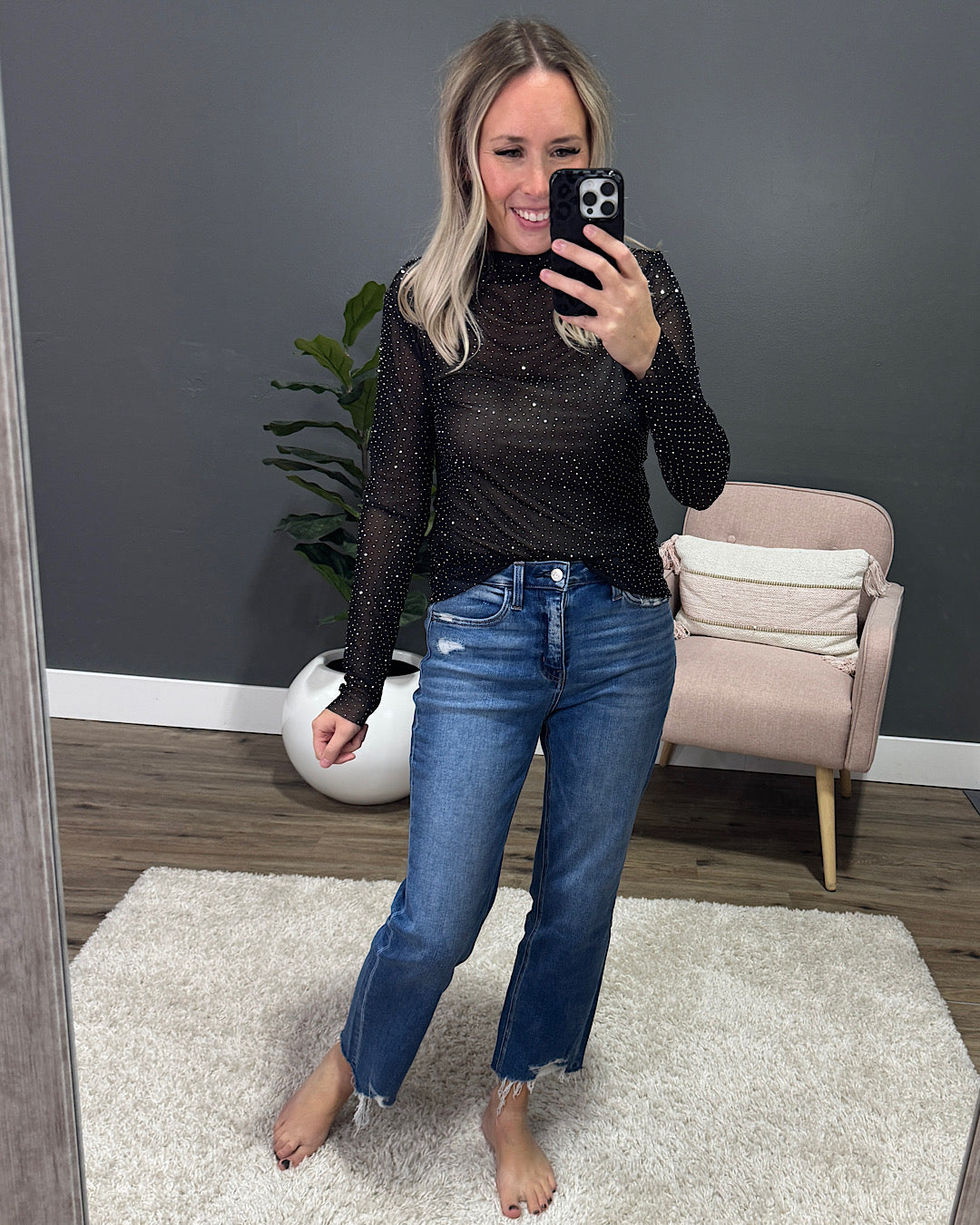 NEW! Rhinestone Mesh Top - Black