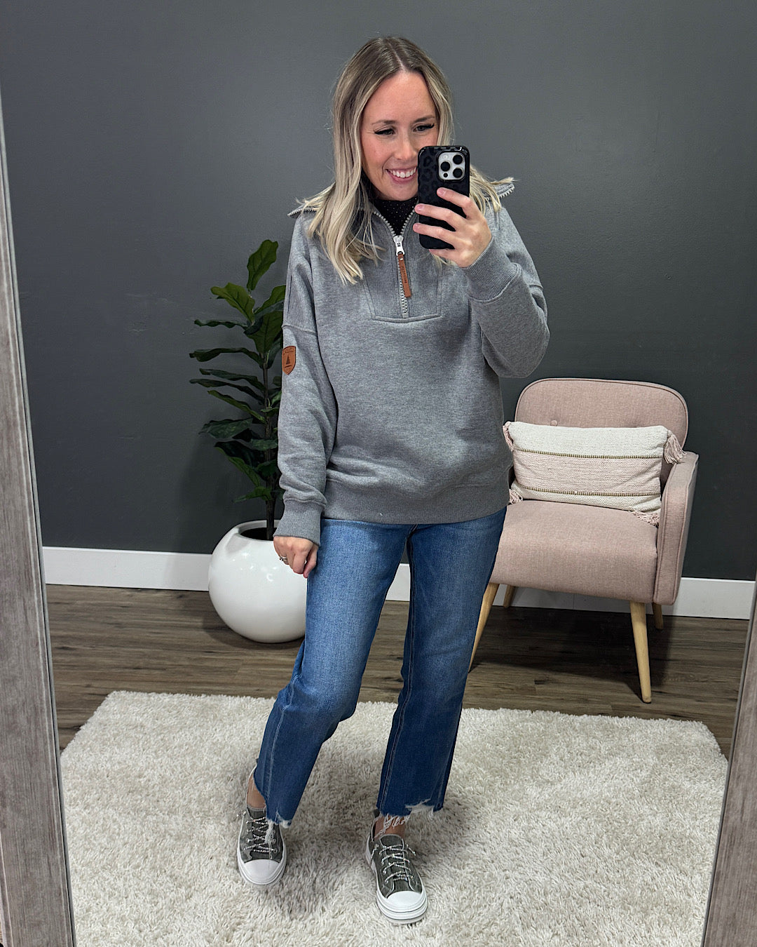 NEW! Wanakome Padma Half Zip Sweatshirt - Dark Heather Gray
