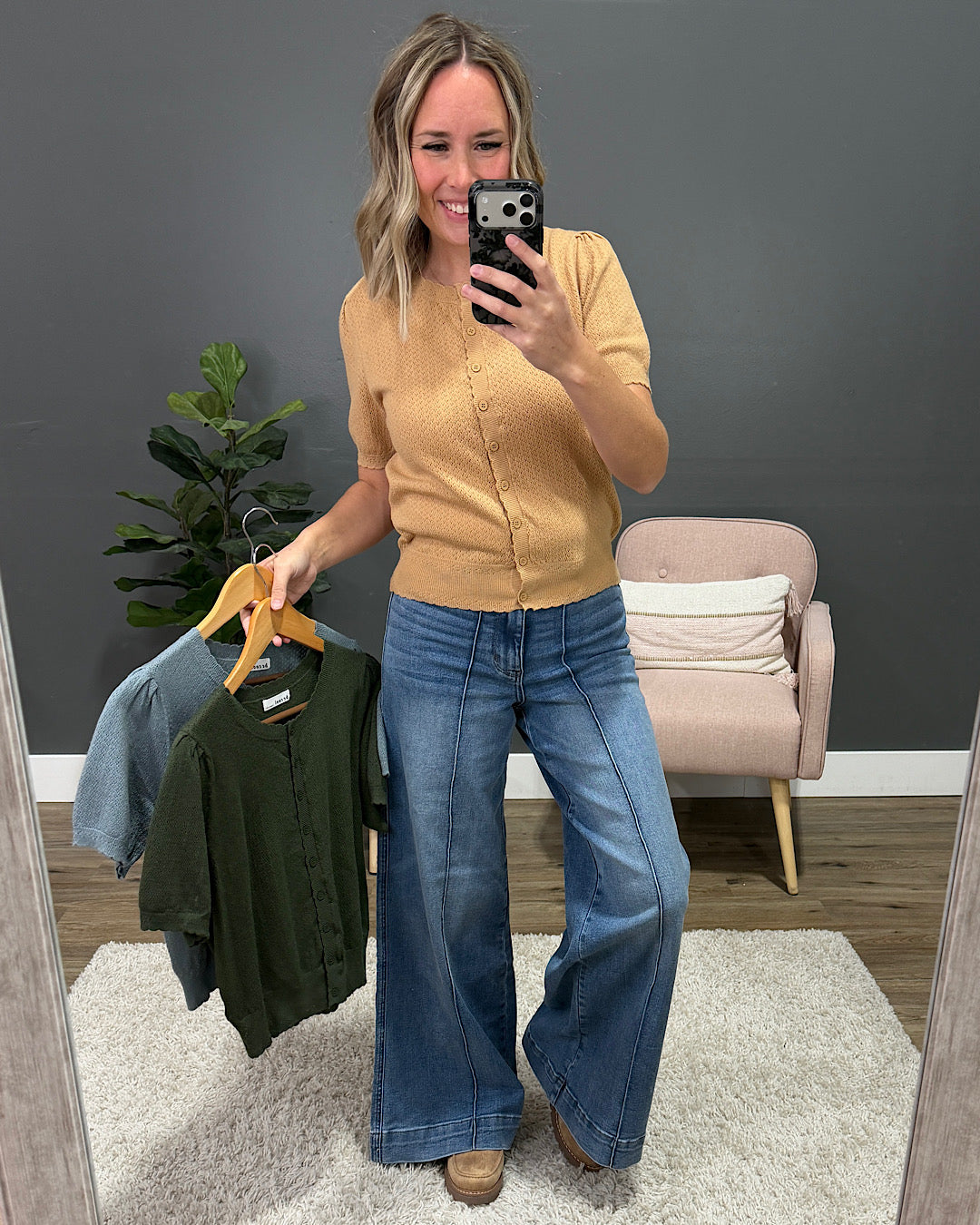 NEW! Brooke Pointelle Short Sleeve Cardigan - Latte