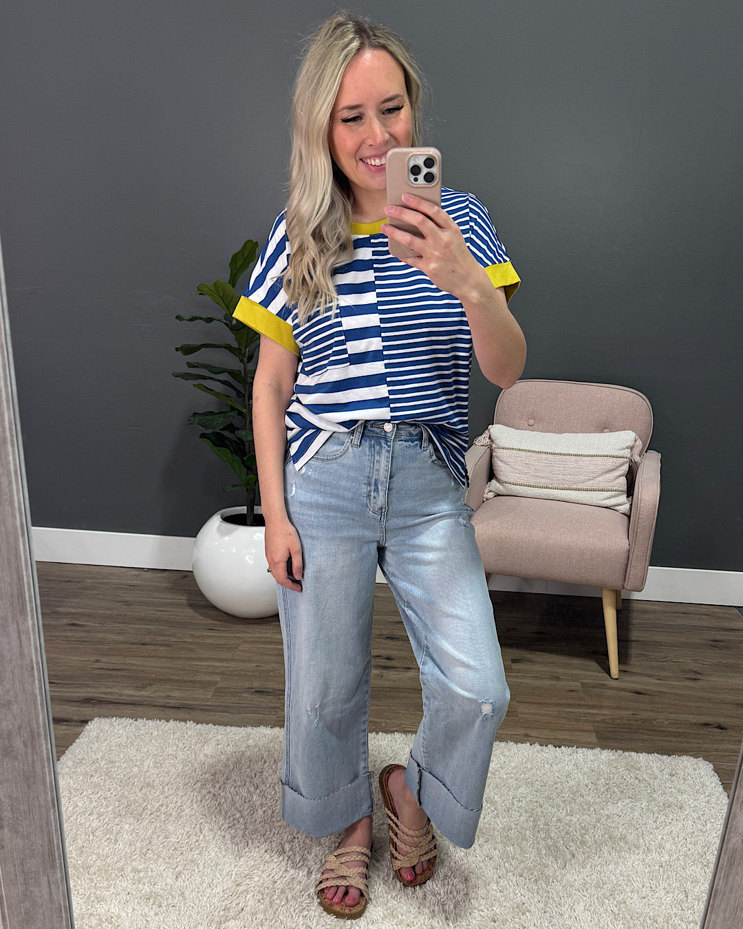 Ellie Contrast Striped Pocket Top - Denim SALE Staccato