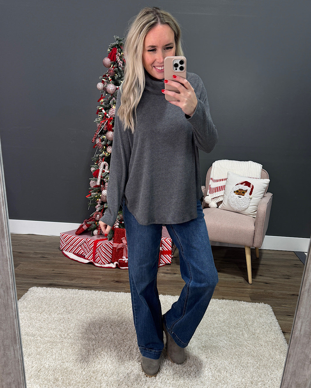 Jana Ribbed Turtleneck Top - Charcoal Sew In Love