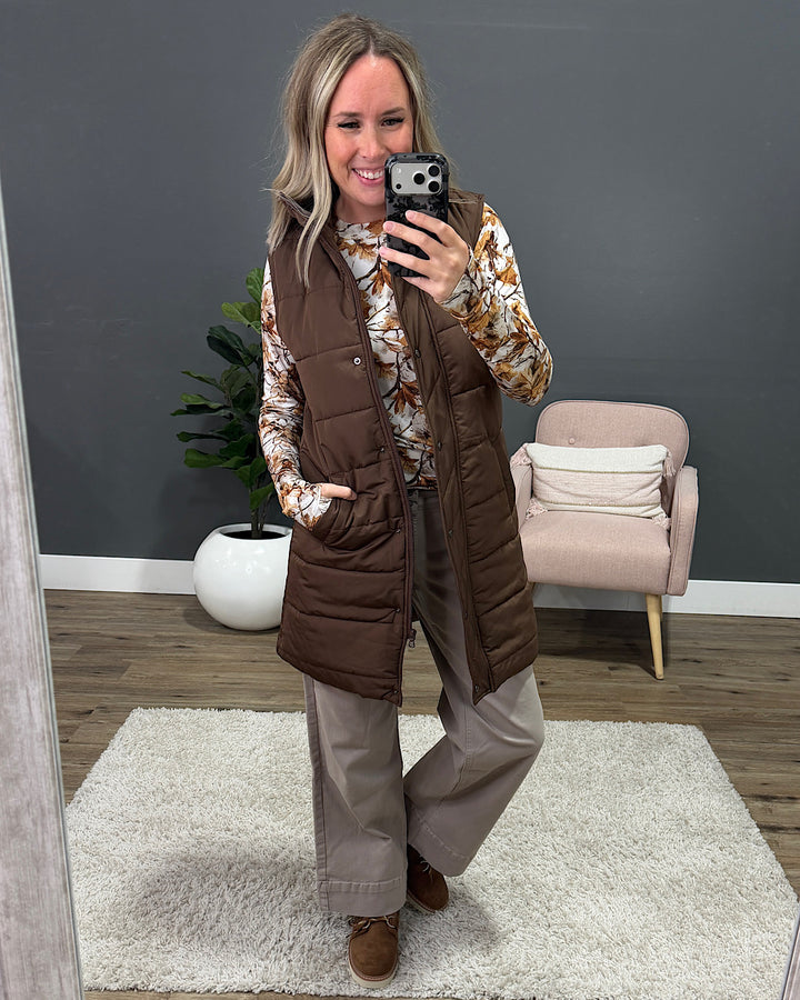 NEW! Harlow Long Vest - Brown Michelle Mae