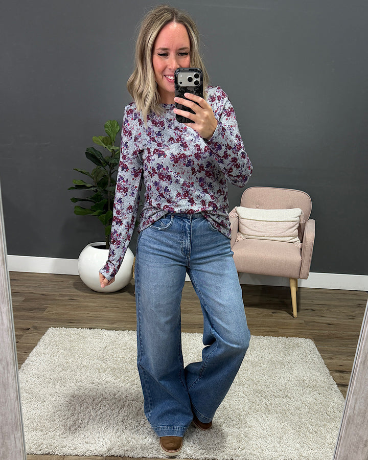 NEW! Clara Floral Knit Top - Plum Staccato