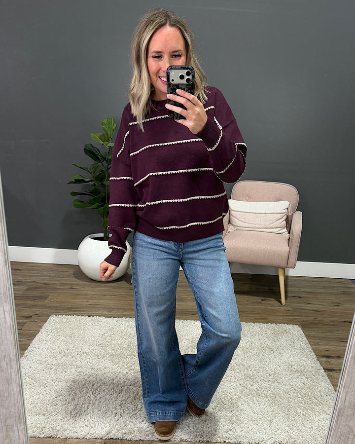 NEW! Jessie Textured Striped Sweater - Dark Plum Staccato