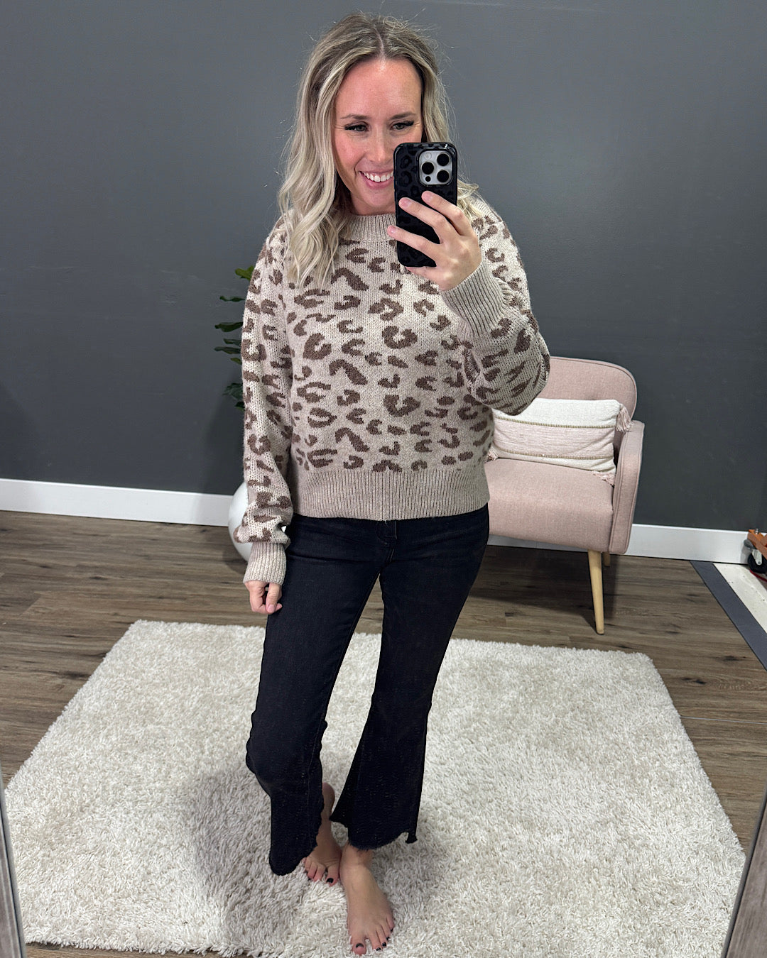 Melissa Leopard Print Sweater - Taupe
