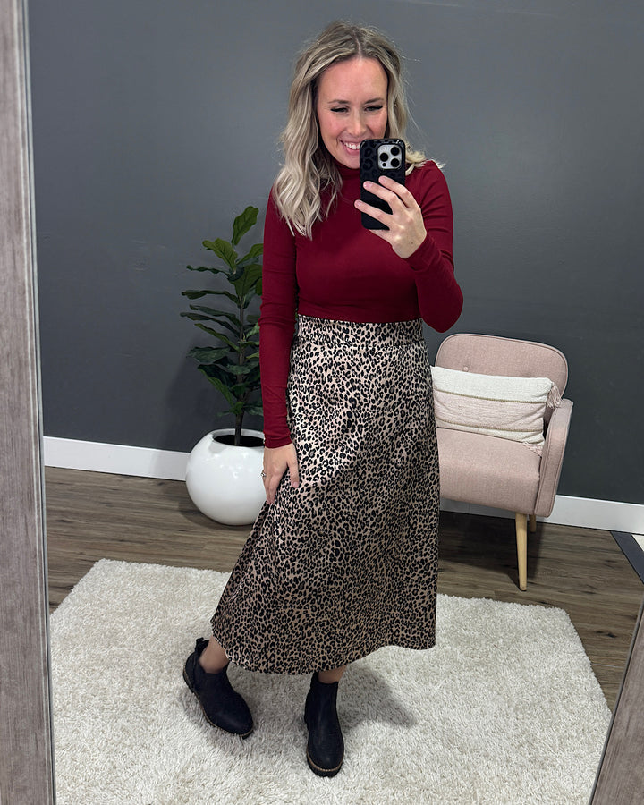 Leopard Print Silky Skirt - Mocha & Black