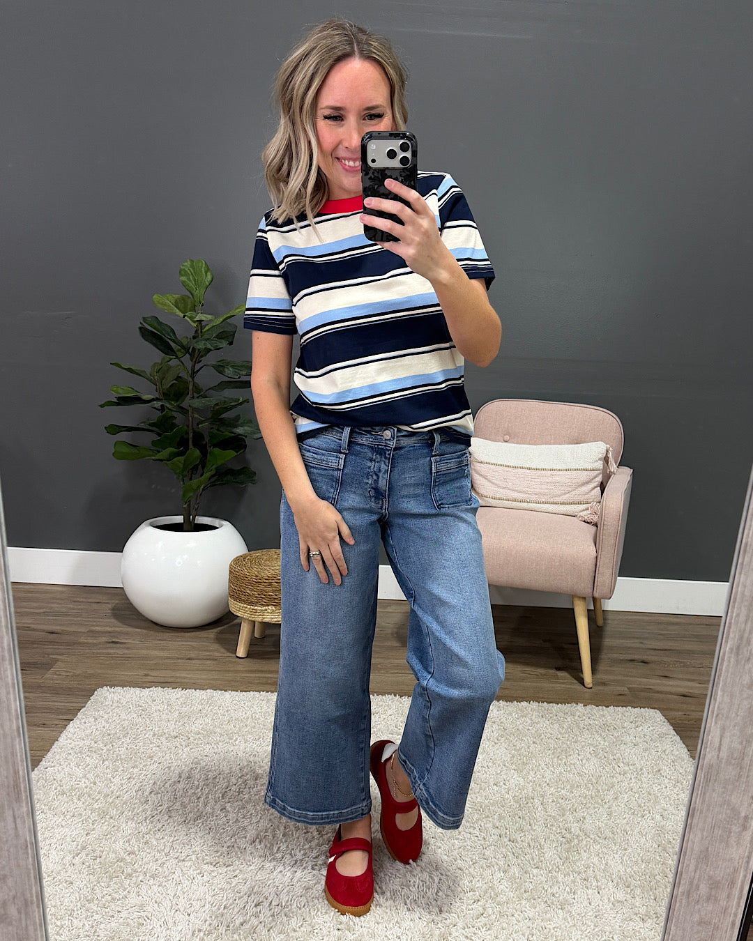 Anna Multi Stripe Top - Navy Staccato