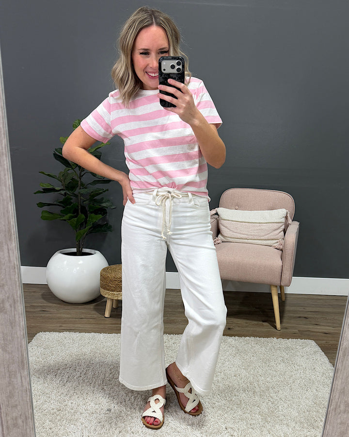 Briana Striped Knit Top - Blush & White Wishlist
