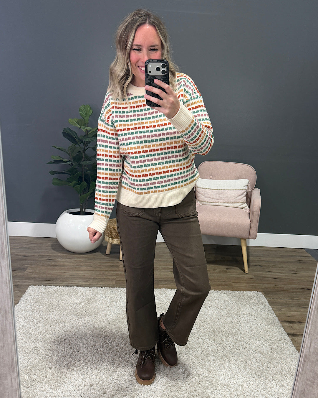 NEW! Ellen Multi Colored Textured Sweater - Jade & Rust