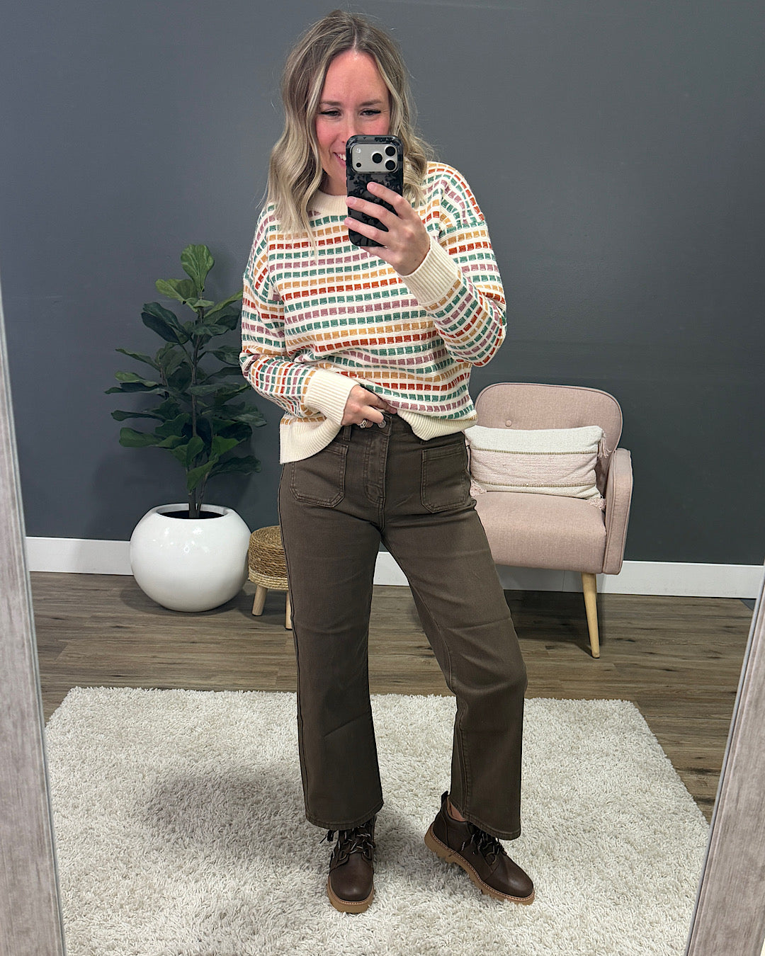 NEW! KanCan Carmine Slim Wide Leg Crop Jeans - Brown