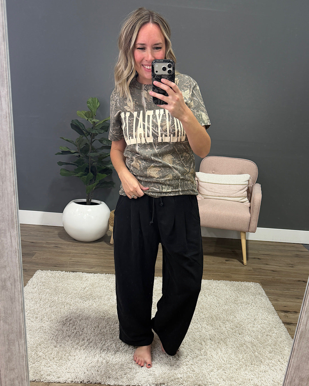 NEW! Dilly Dally Camo Short Sleeve Top
