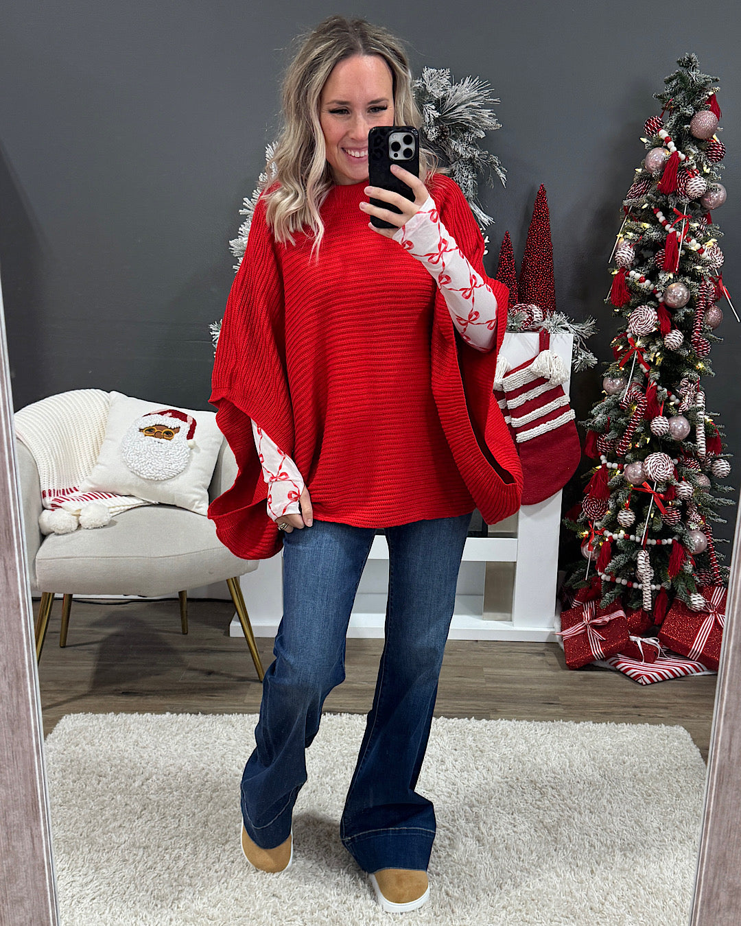 NEW! Meg Pullover Poncho Sweater - Red