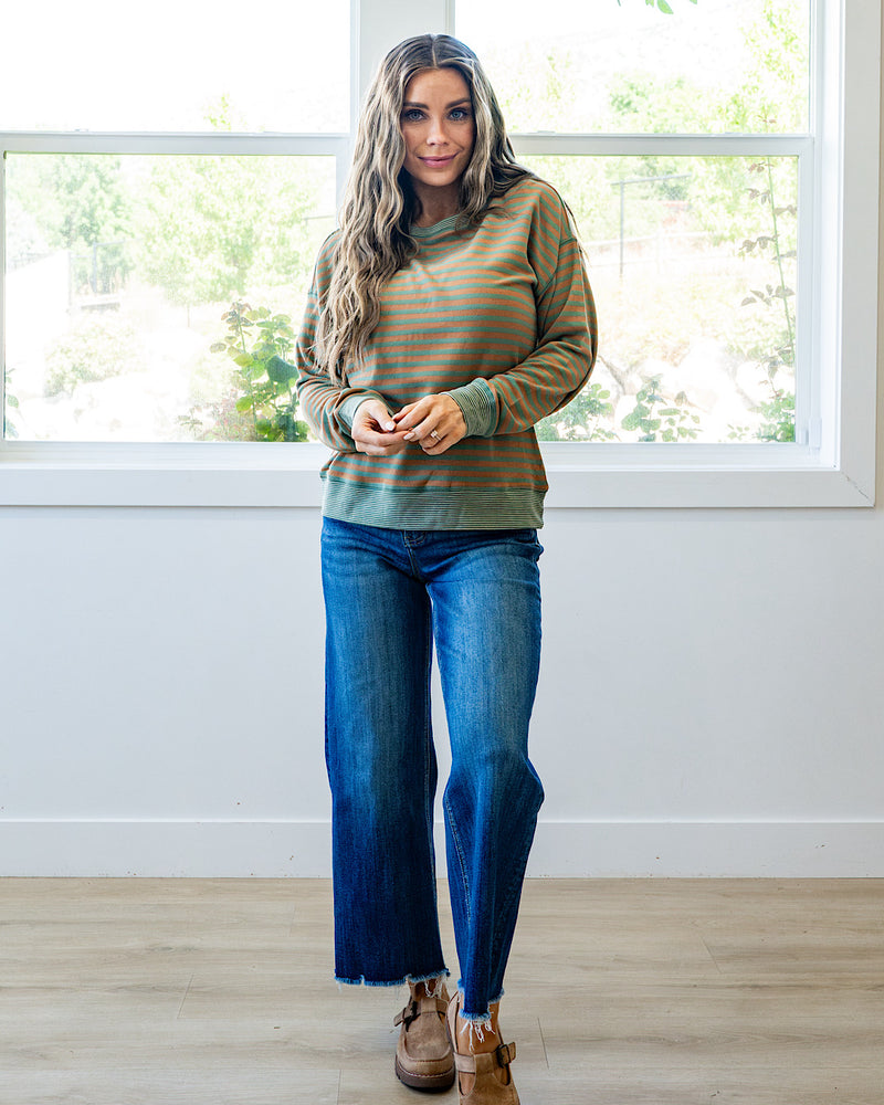 NEW! Arielle Brushed Striped Top - Olive