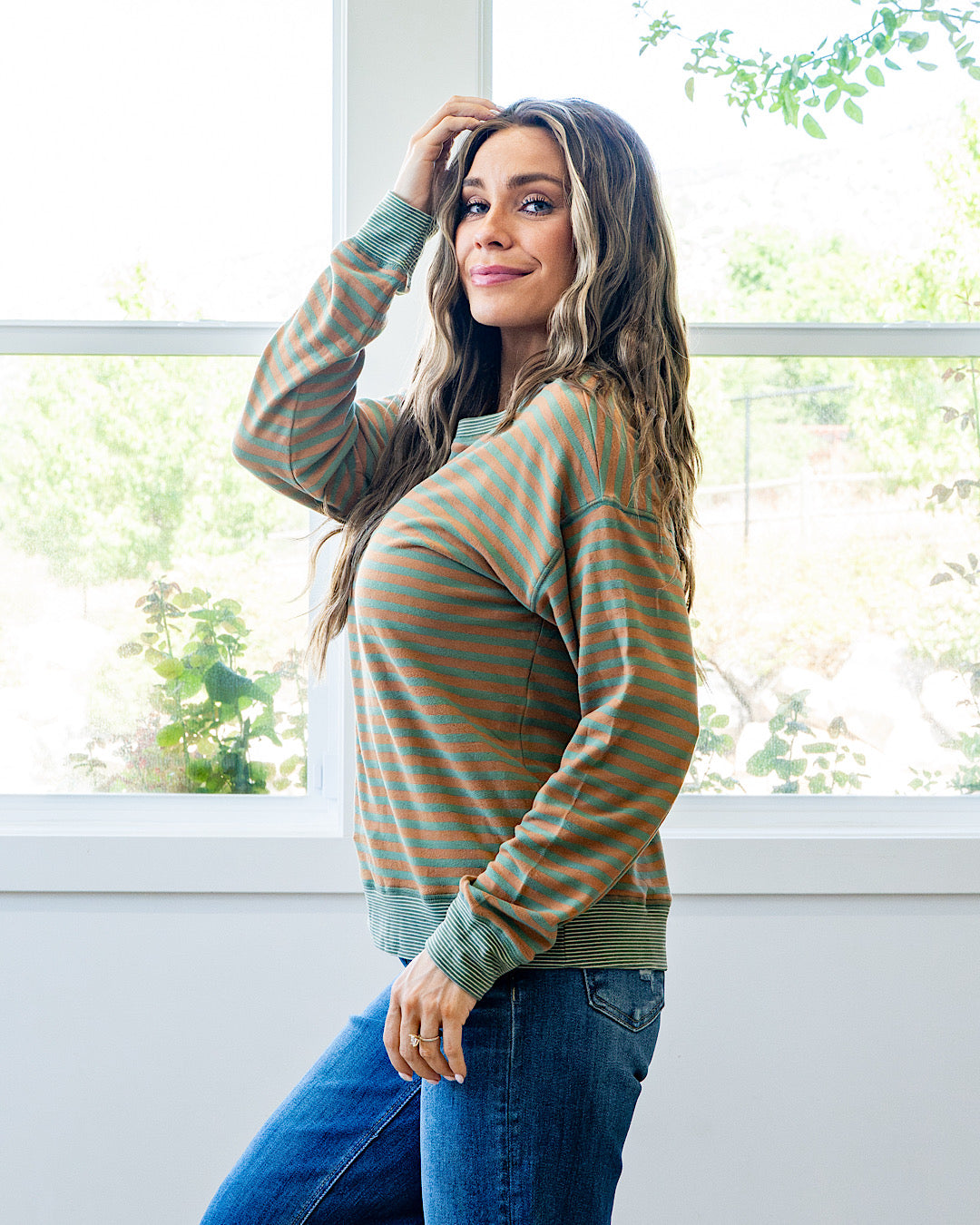 NEW! Arielle Brushed Striped Top - Olive