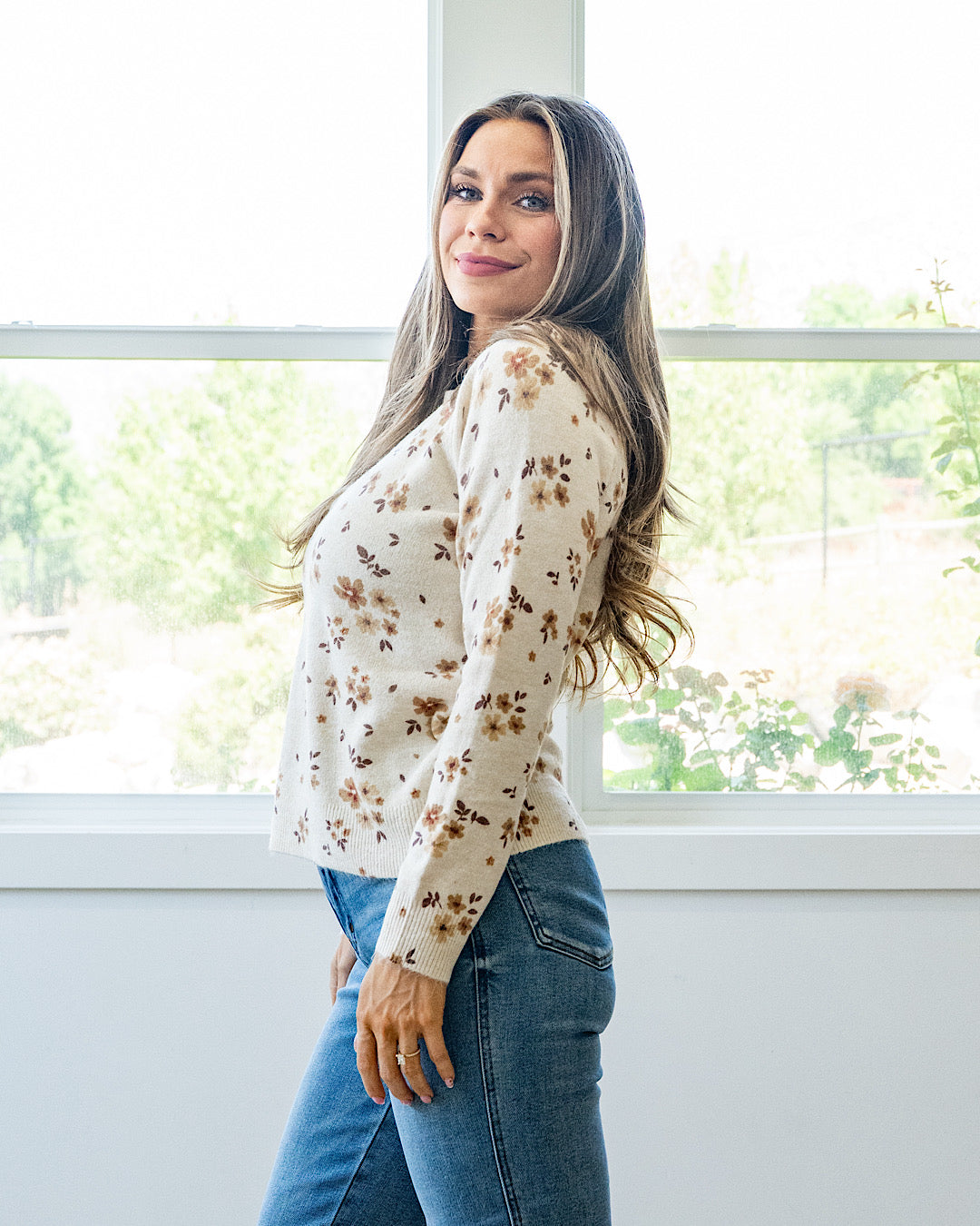 NEW! Crystal Floral Sweater - Taupe