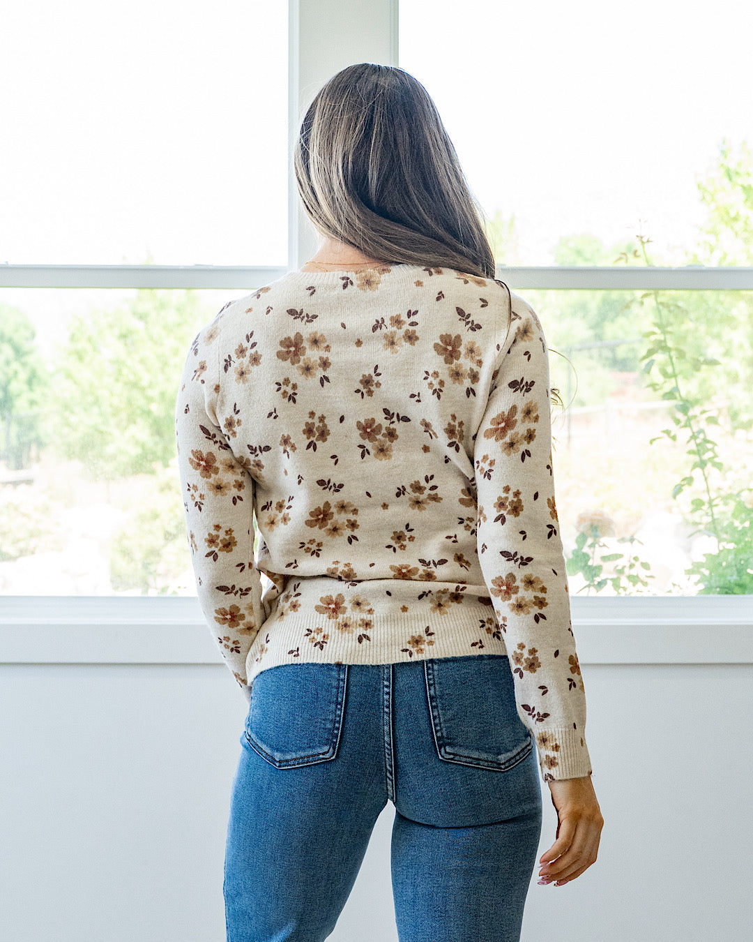NEW! Crystal Floral Sweater - Taupe
