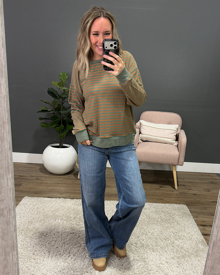 NEW! Arielle Brushed Striped Top - Olive