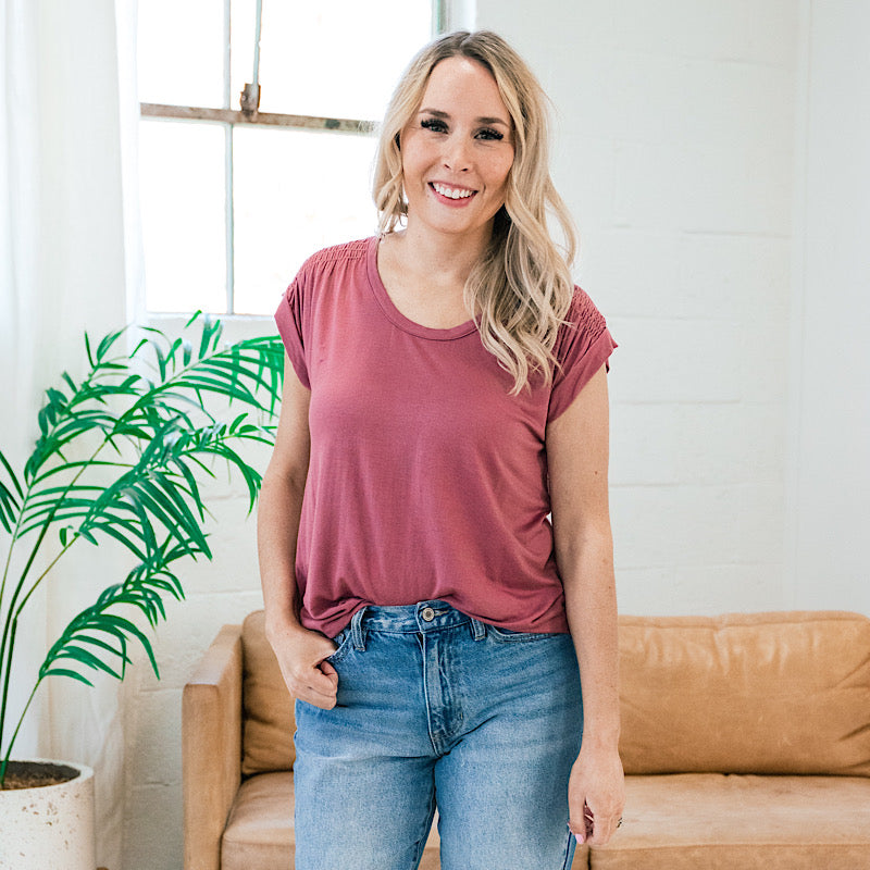 Trina Smocked Cap Sleeve Top - Mauve  Staccato   
