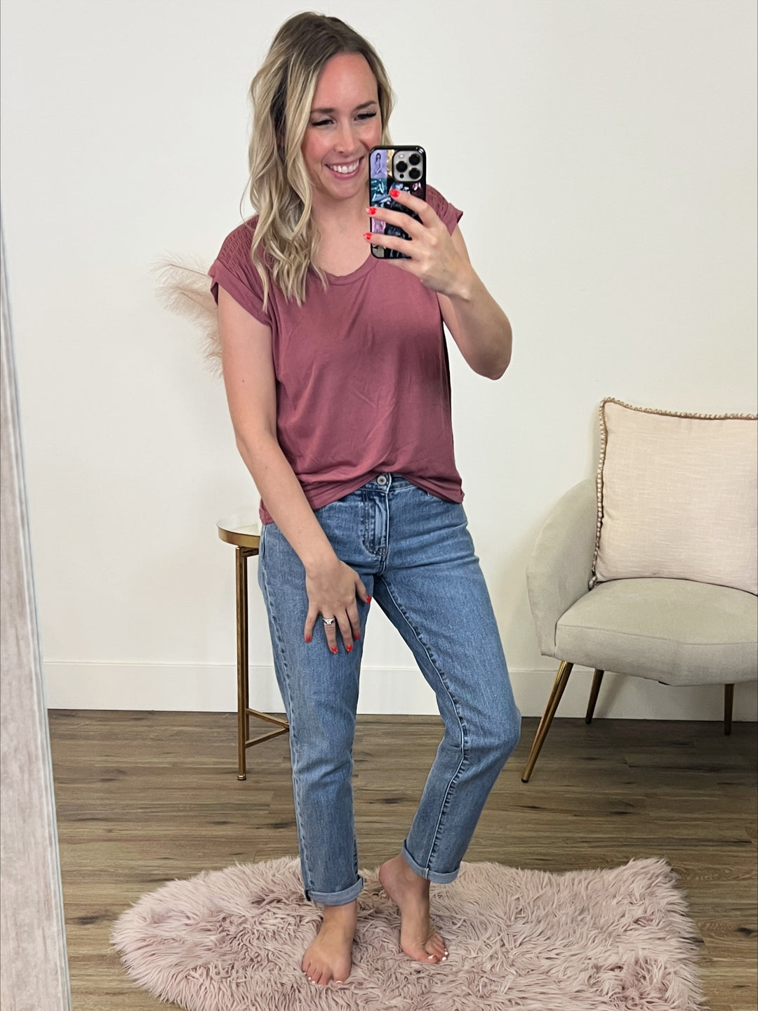 Trina Smocked Cap Sleeve Top - Mauve  Staccato   