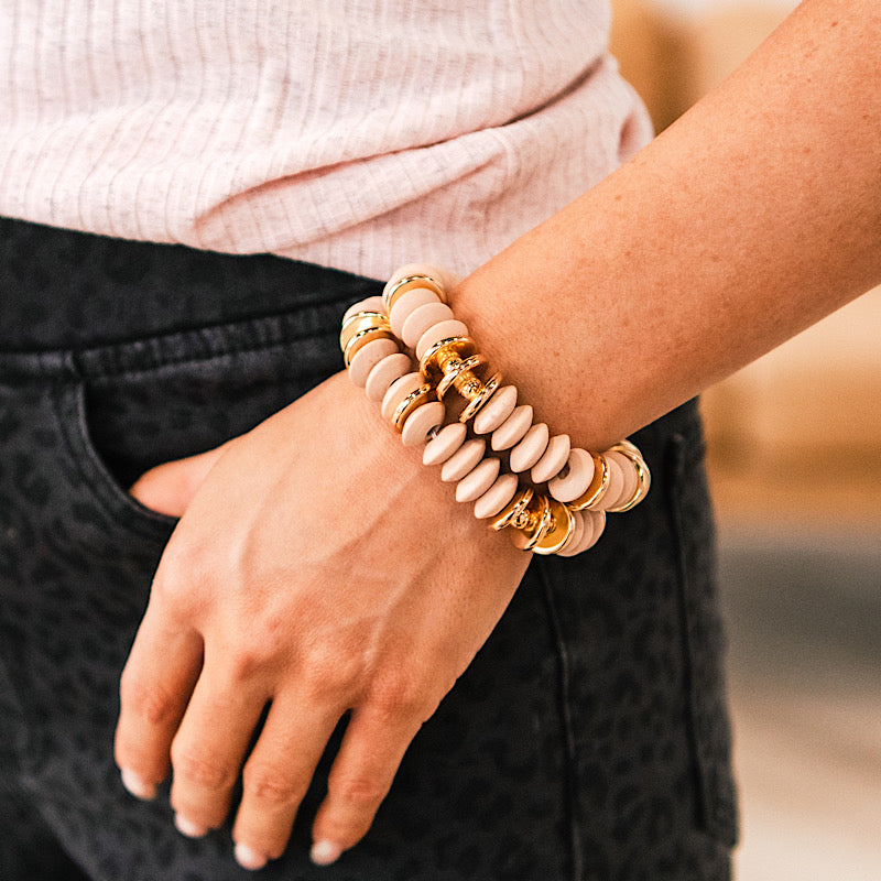 Peach Wooden Bead Bracelet Set FINAL SALE  Trendy Wholesale   