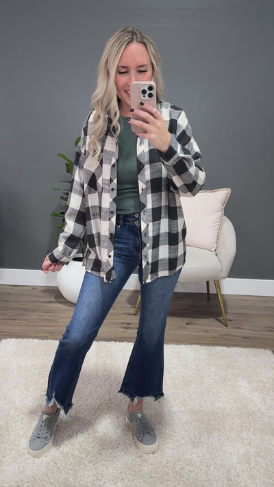 NEW! Devri Oversized Plaid Flannel - Black and Cream