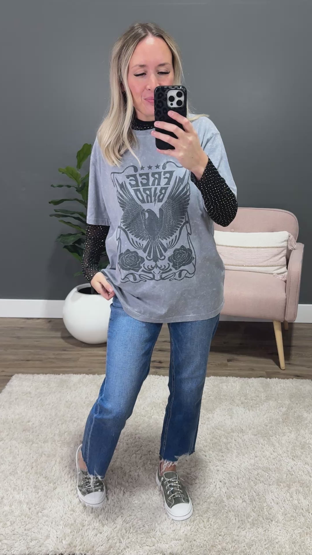 NEW! Free Bird Ice Gray Mineral Wash Tee