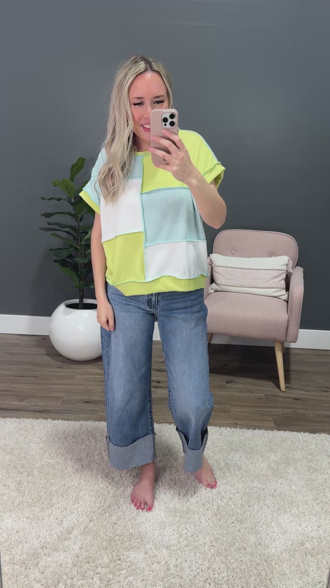 Darci Corded Color Block Top - Mint, Lime & White Lovely Melody
