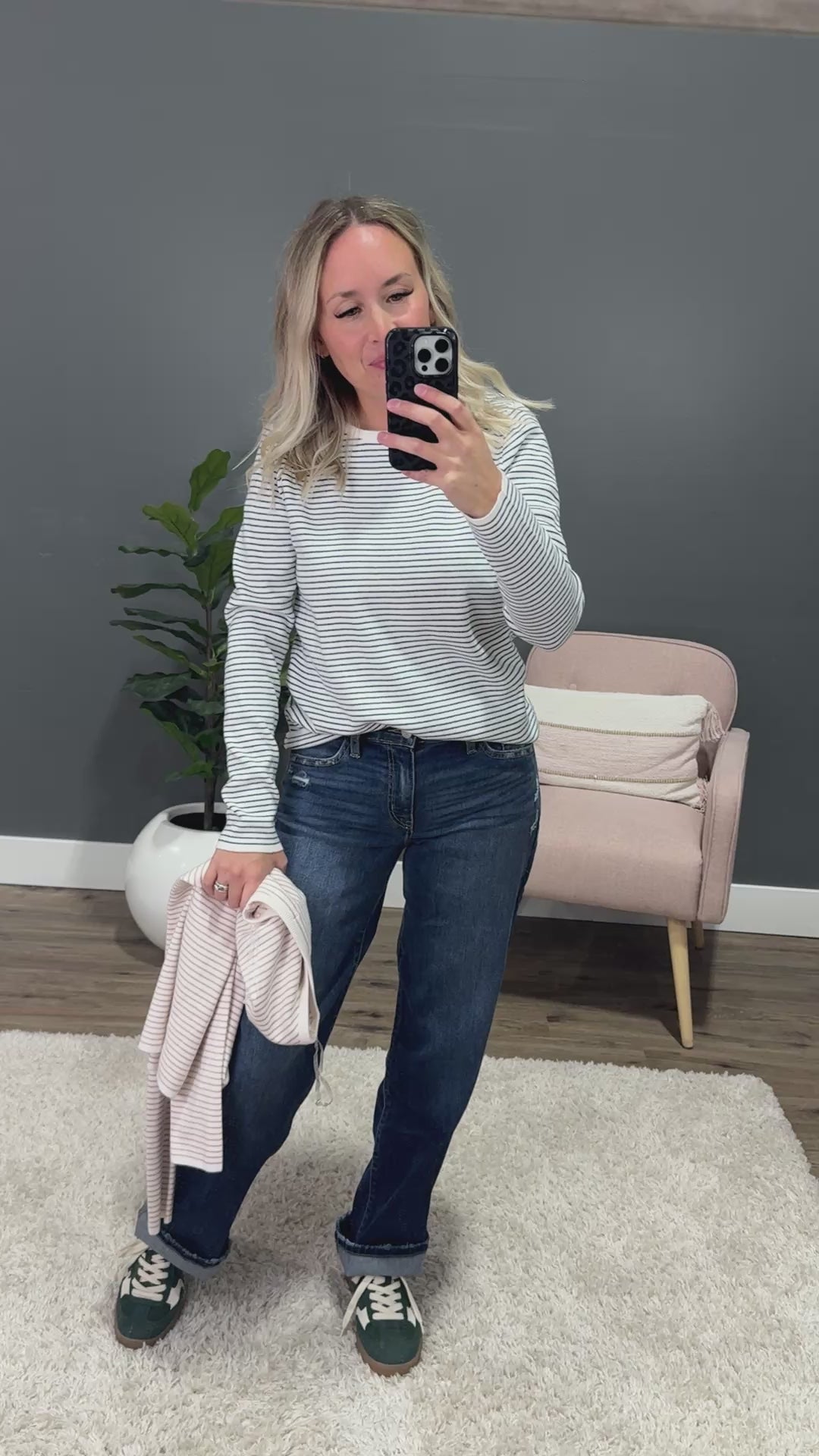 NEW! Emma Pinstriped Sweater - Ivory & Taupe Staccato