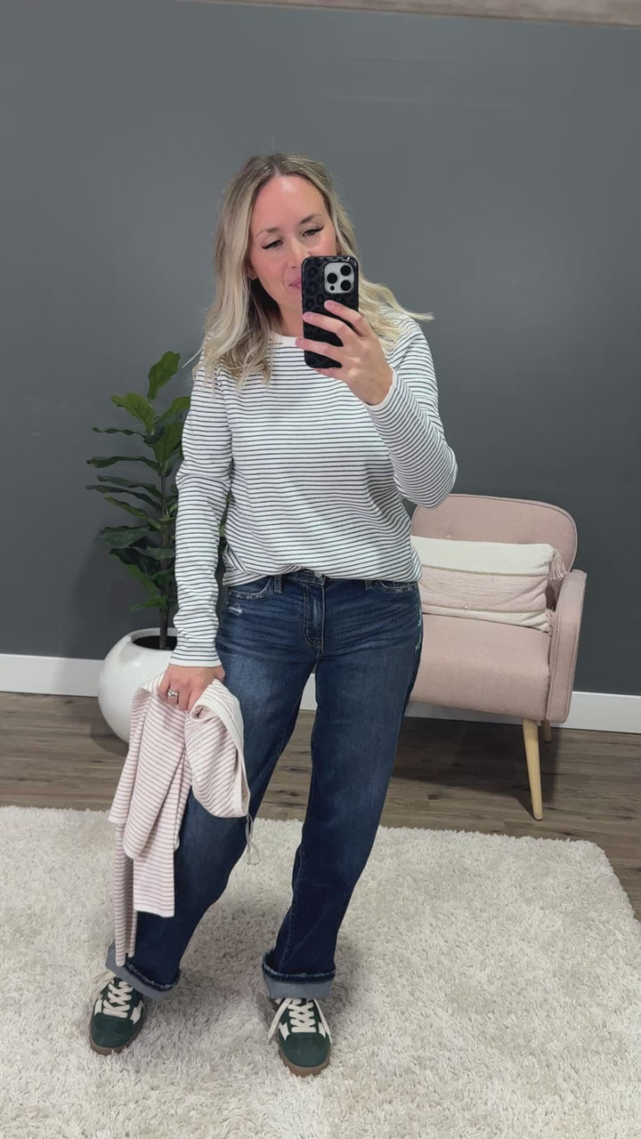 NEW! Emma Pinstriped Sweater - Ivory & Taupe Staccato