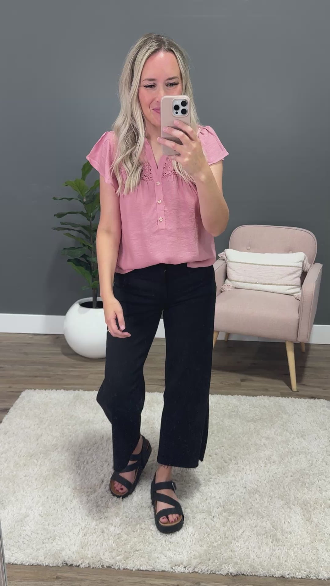 NEW! Evelyn Lace Detail Button Down Top - Mauve Mine