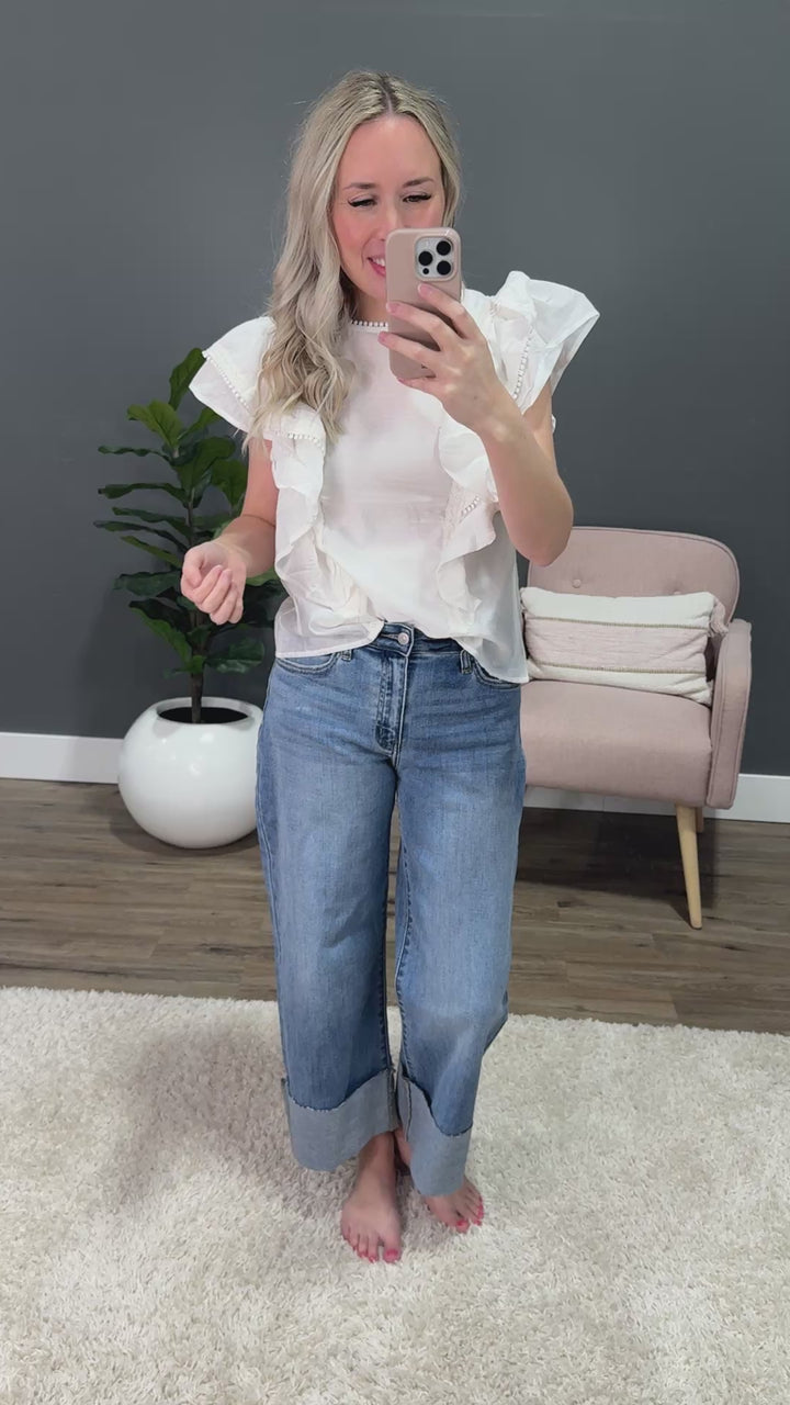 Sophie Ruffled Blouse with Lace Trim - Ivory Heyson