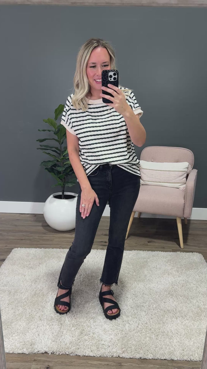 NEW! Jillian Textured Striped Top - Black 7th Ray