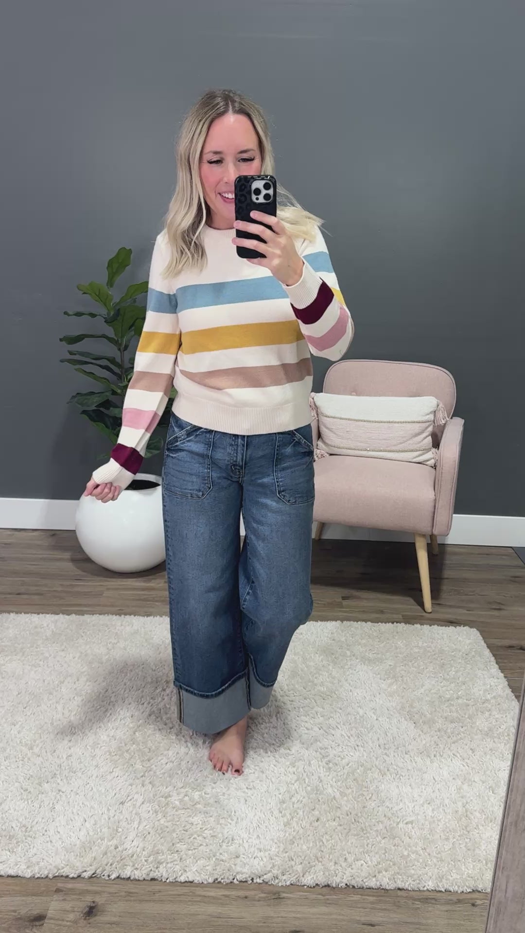 NEW! Fall in Love Striped Sweater - Teal Multi Be Cool