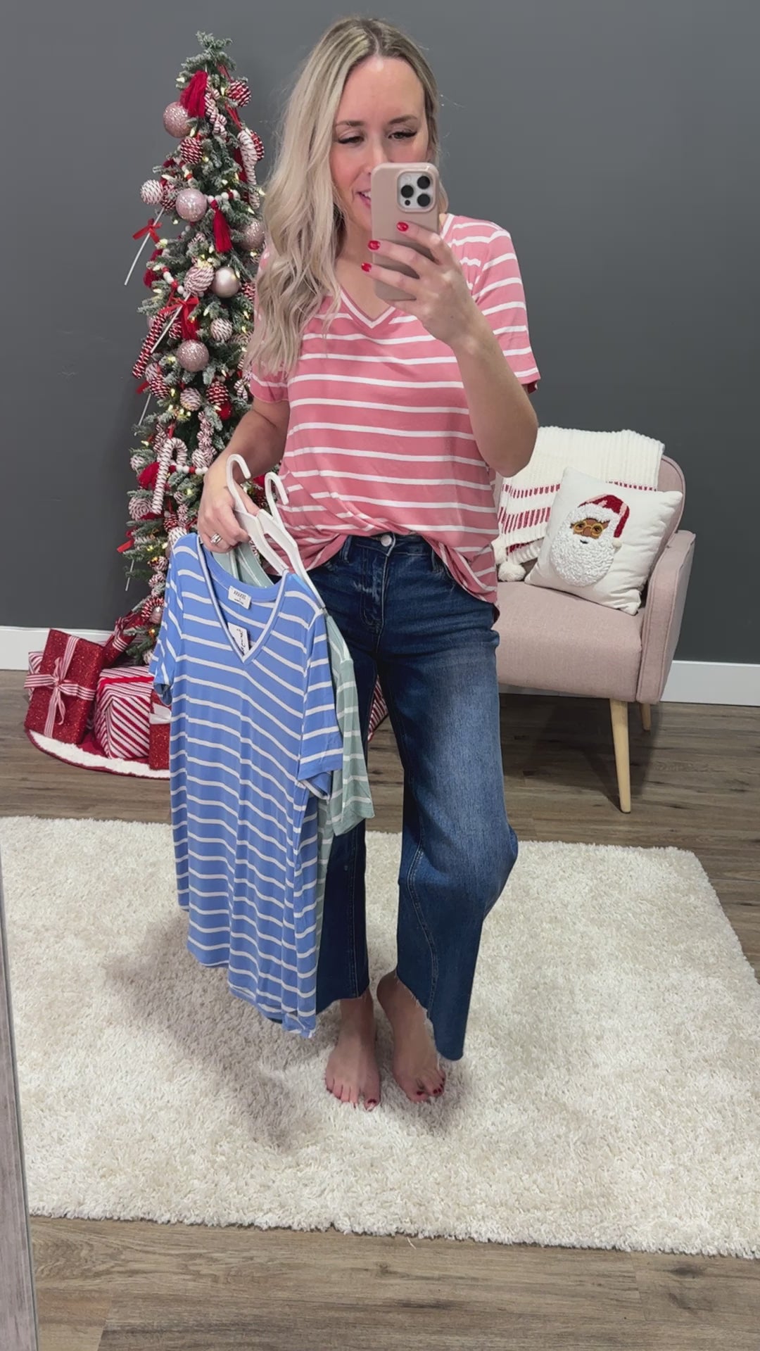 Striped V Neck Top - Spring Blue FINAL SALE Zenana