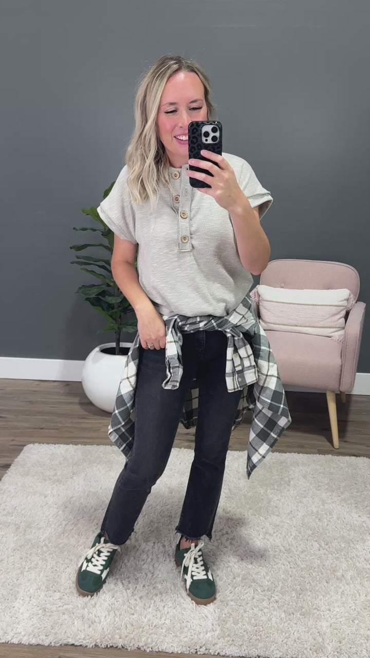 NEW! Janice Ribbed Henley Top - Sand