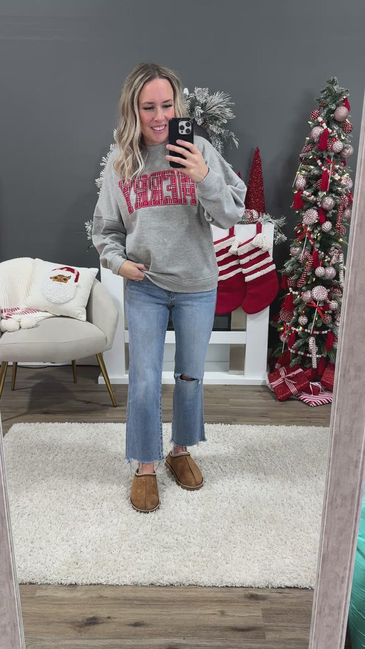 NEW! Plaid Merry Heather Gray Sweatshirt
